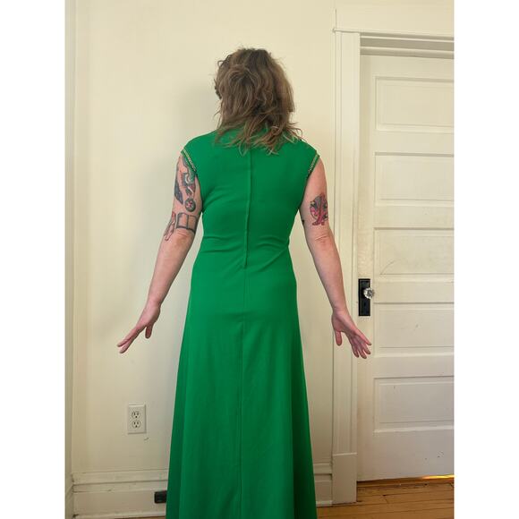 1970s 70s vintage Kelly green maxi dress rhinestones party cocktail gown disco - Picture 7 of 7
